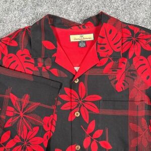 Tommy‎ Bahama Shirt Red Black Floral 100% Silk Camp Relaxed Fit flaw Men's